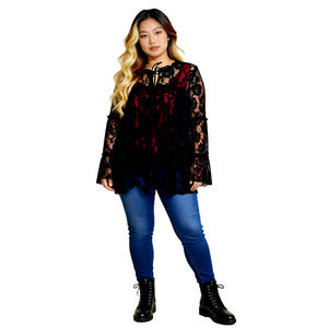 Shannon Ford New York Black Sheer Boho rose Floral Lace top 2XL Plus Size